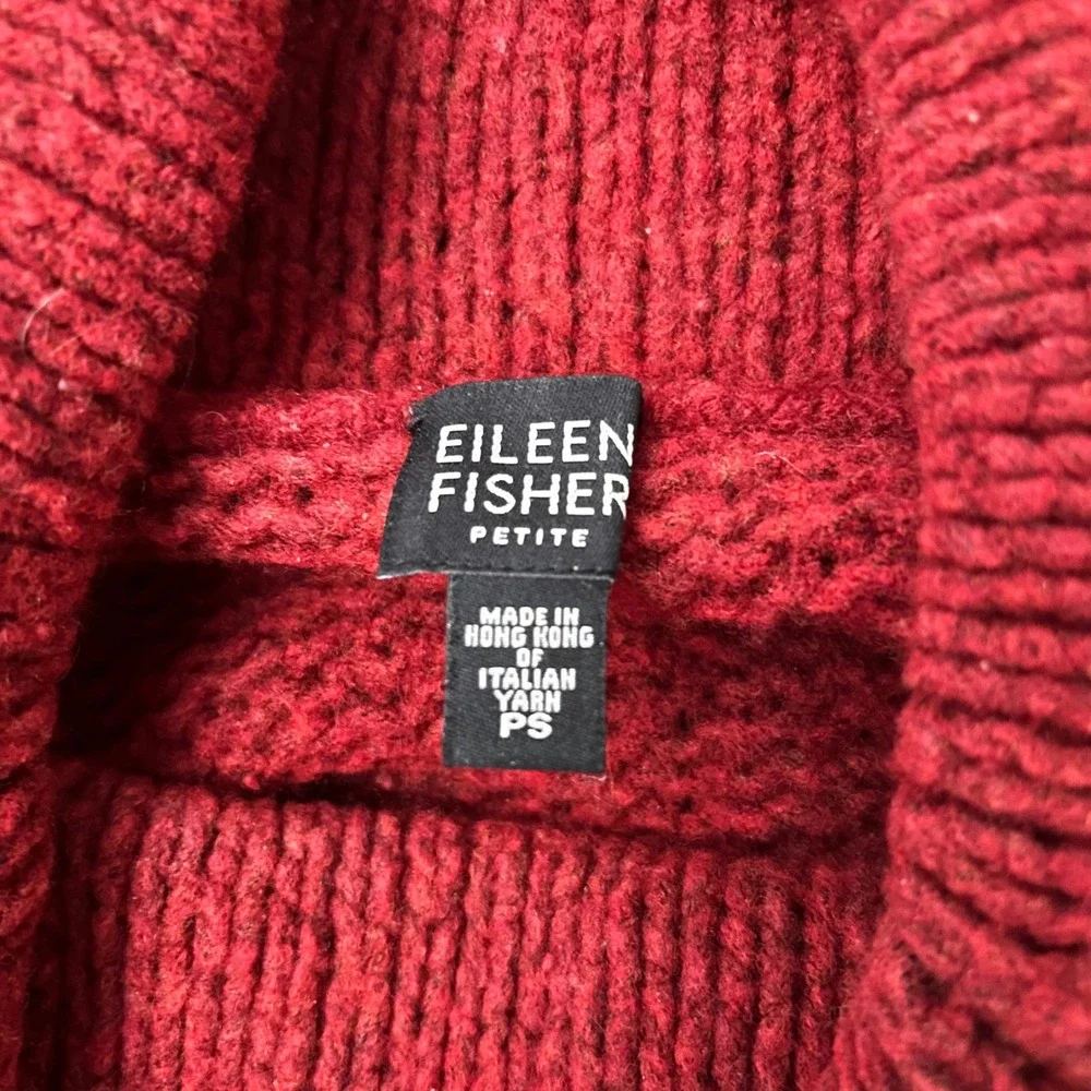 Eileen Fisher Sweater Womens PS Red Wool Blend Ribbed Cowl Neck Pullover - Picture 4 of 7